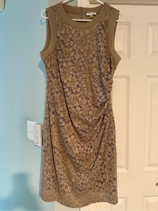 Calvin Klein Dresses & Skirts - Calvin Klein Taupe Floral Lace Drape Mini Dress